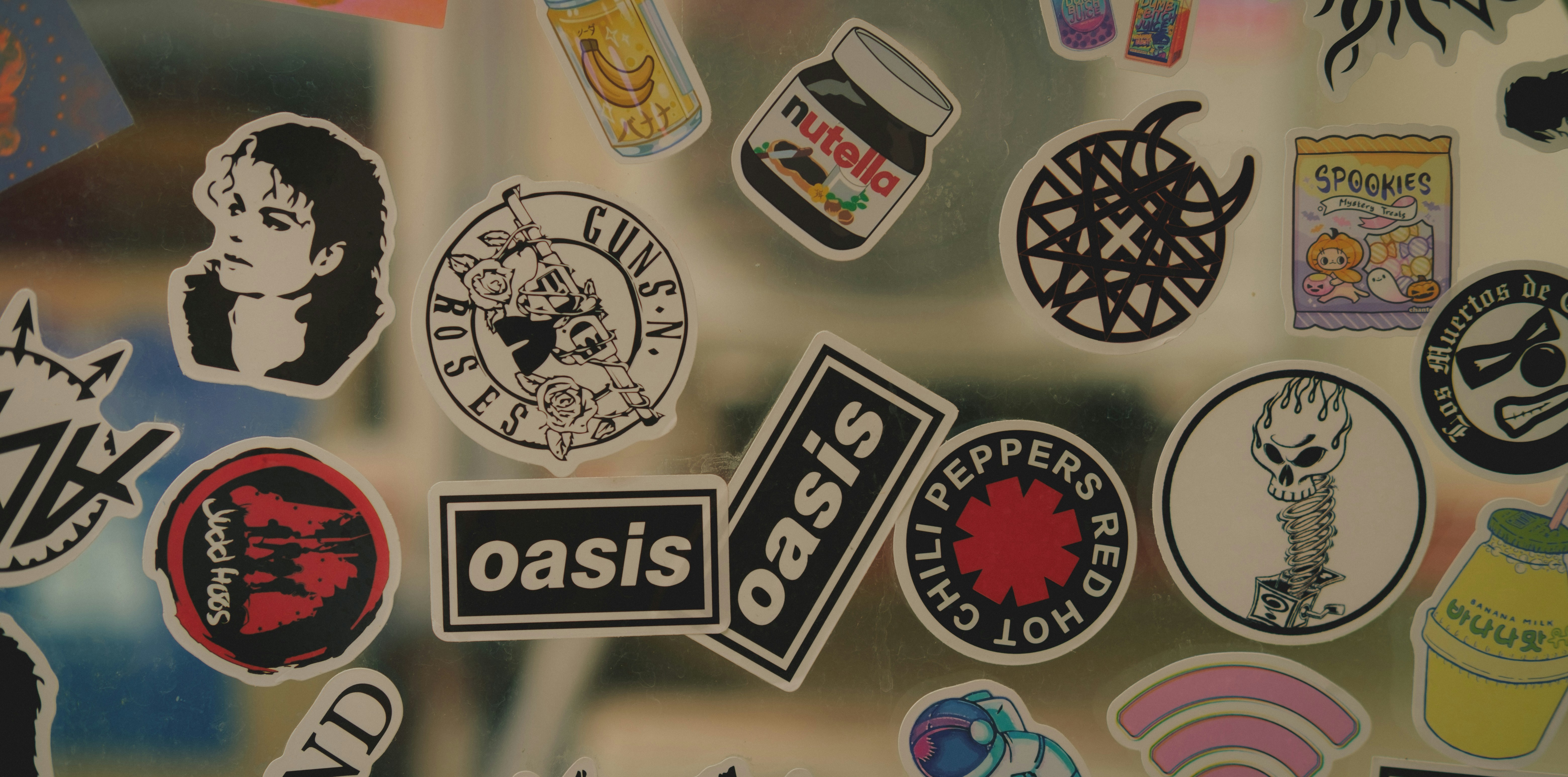 a group of stickers on a wall