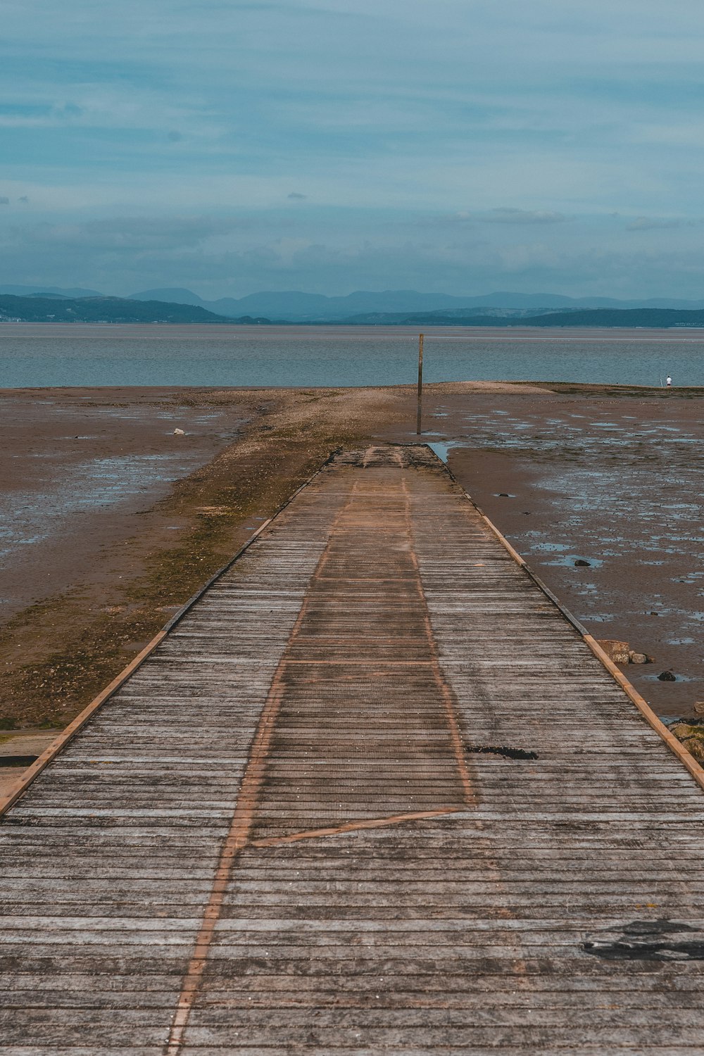 a wooden walkway on a beach