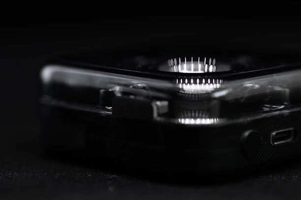 Close-up of a sleek device showcasing its intricate components.