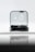 A sleek black gadget is partially enclosed in a clear rectangular case, reflecting on a glossy surface. The backdrop is soft and out-of-focus, creating a minimalist and modern aesthetic.