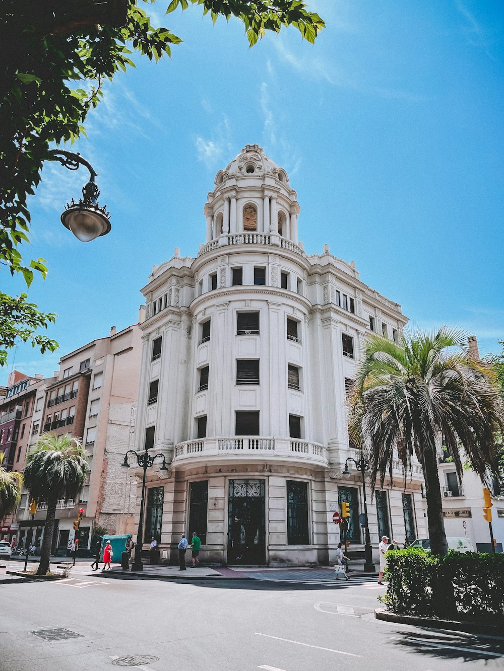 a white building with a tower