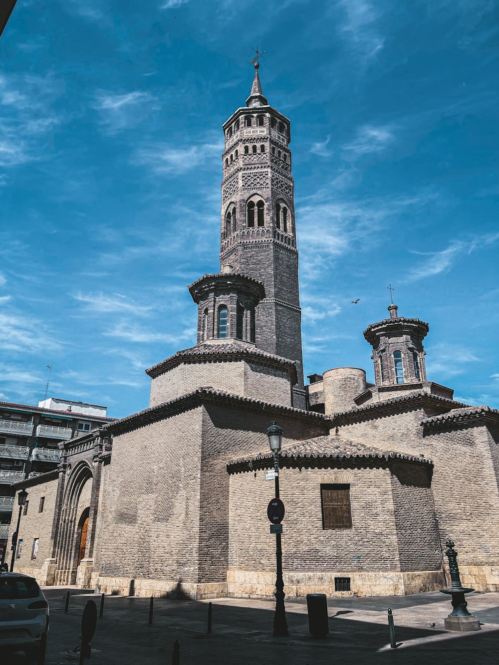 a large stone building with a tower