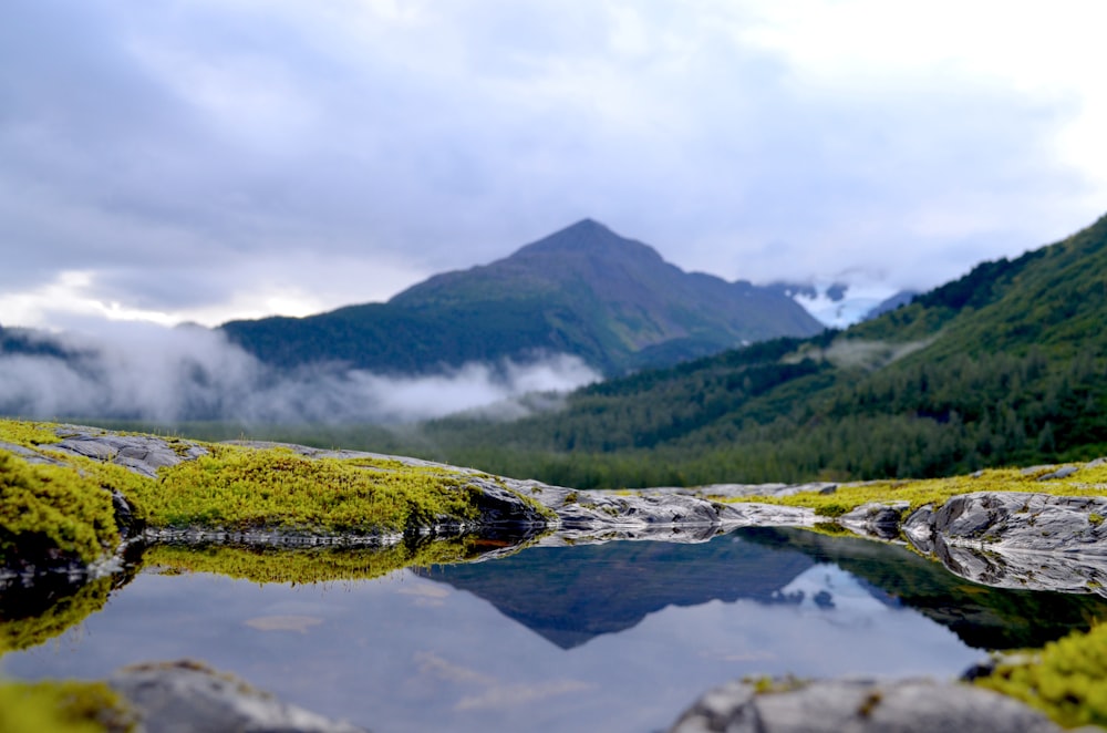 a lake surrounded by mountains