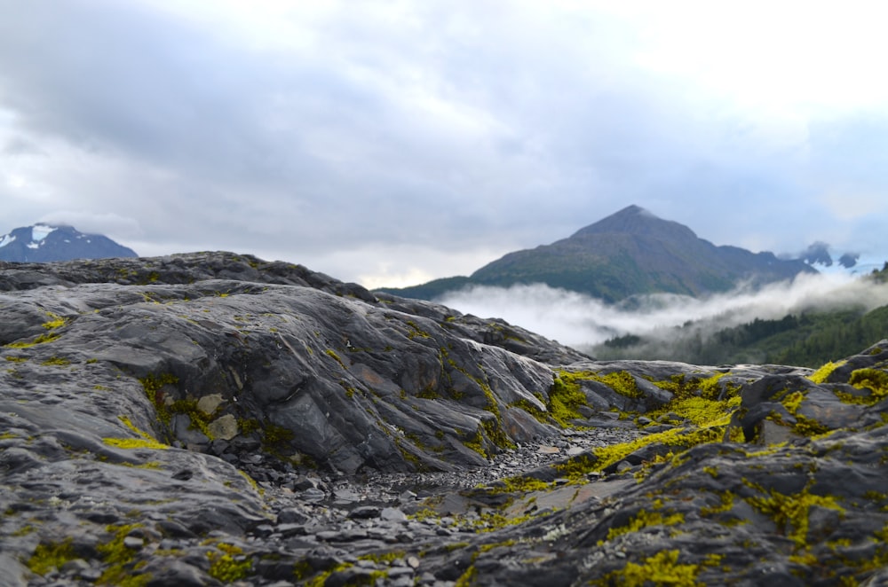 a rocky area with a waterfall