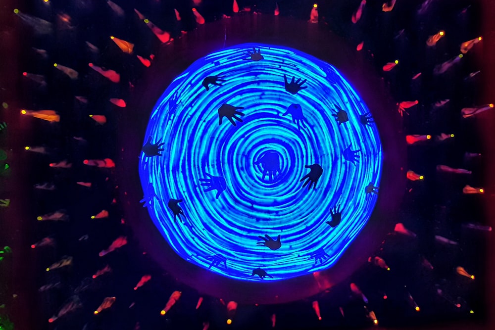 a blue circle with red and blue lights