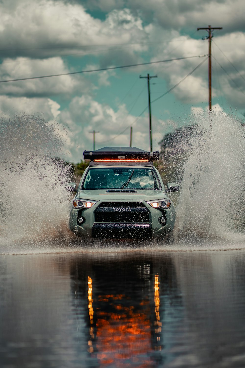 a car driving through water