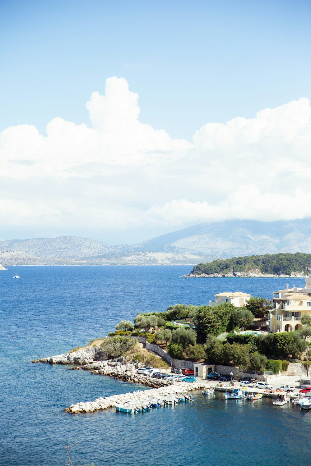 a body of water with buildings and trees around it