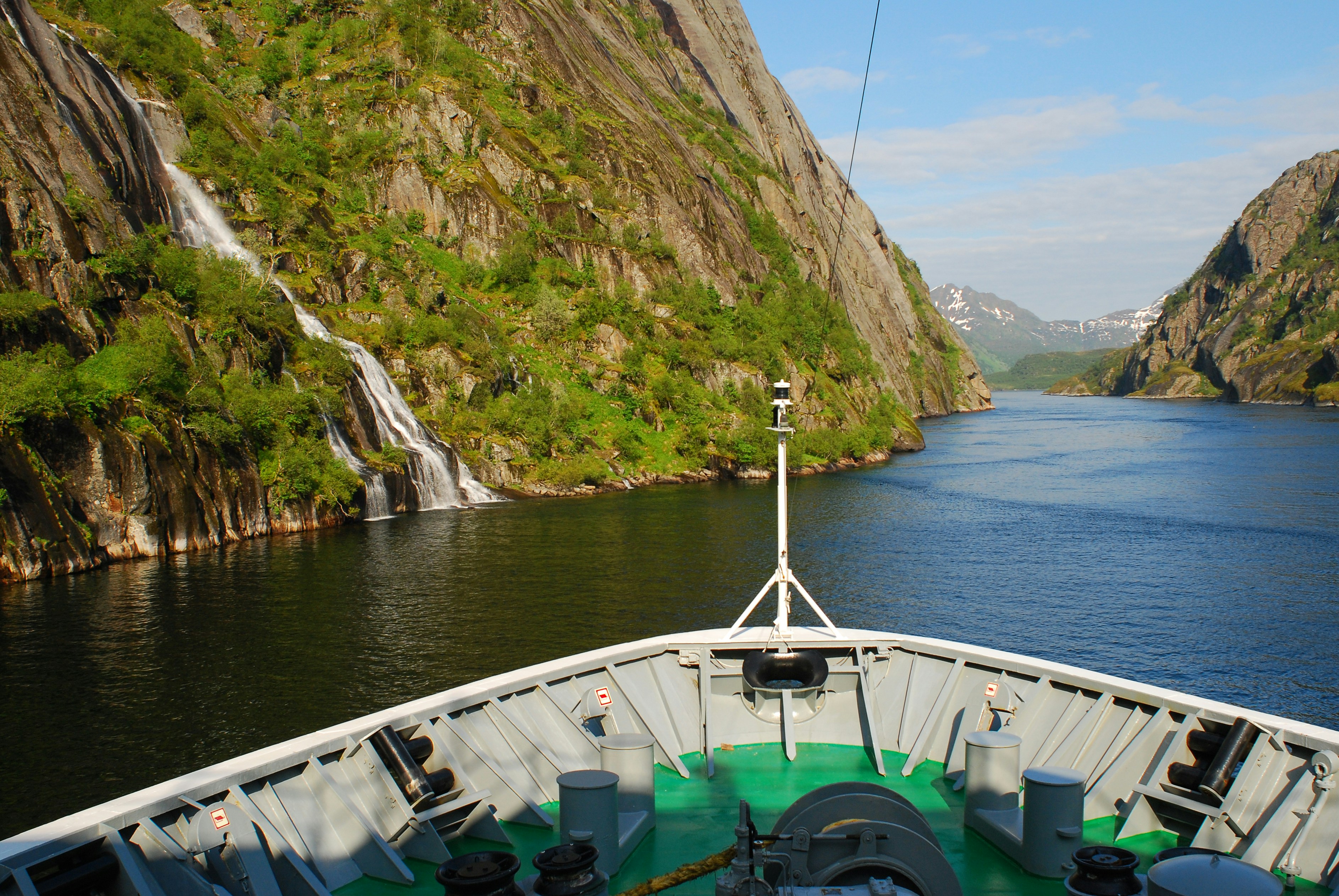 a boat on the water, Trollfjord. Lofoten in the north of Norway from the Hurtigruten cruise ship.</p><p>