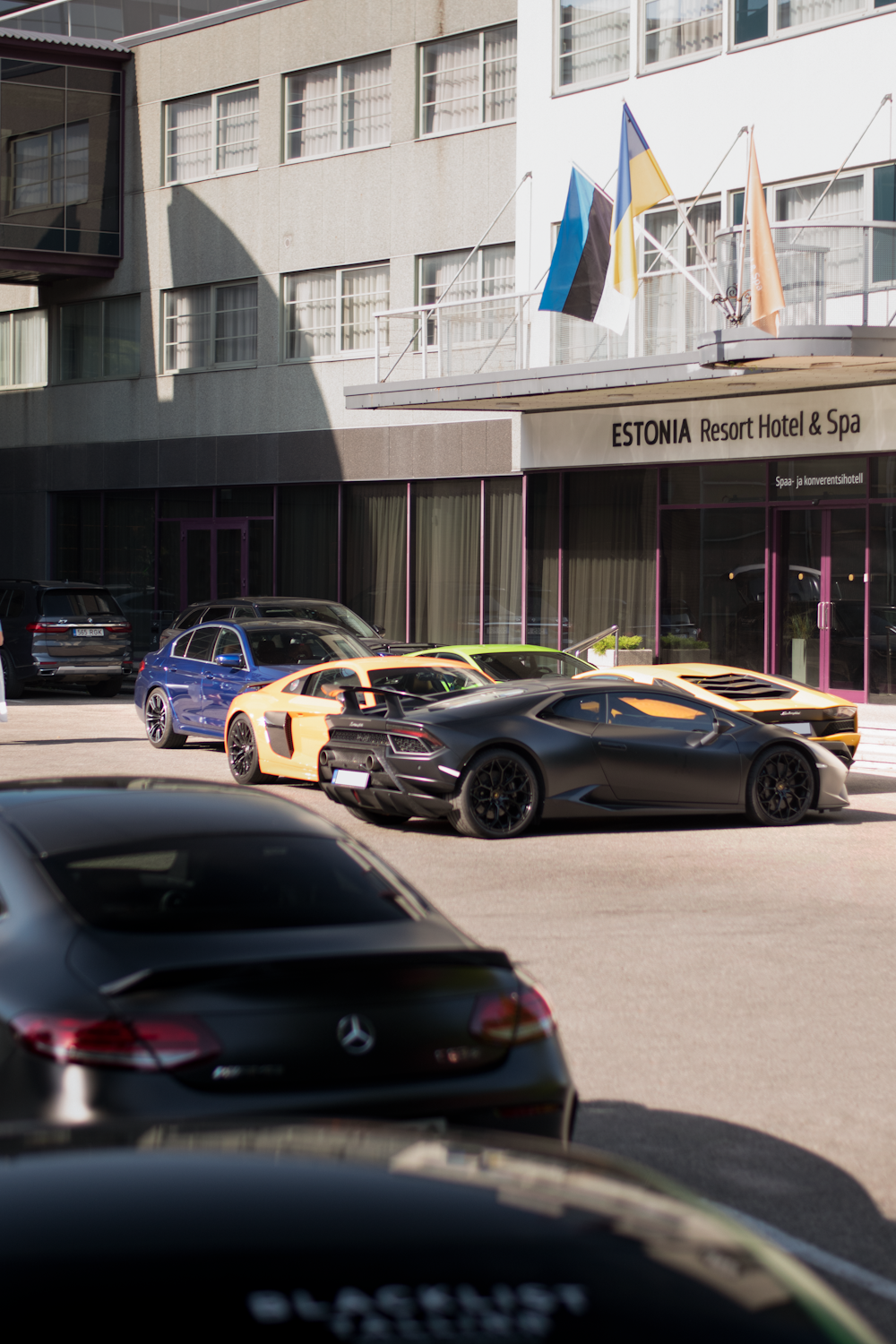 cars parked in front of a building