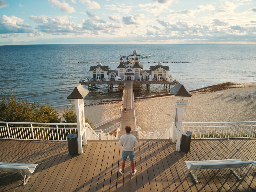 a person walking on a deck