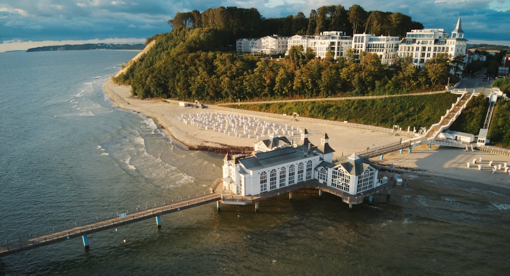 a building on a beach