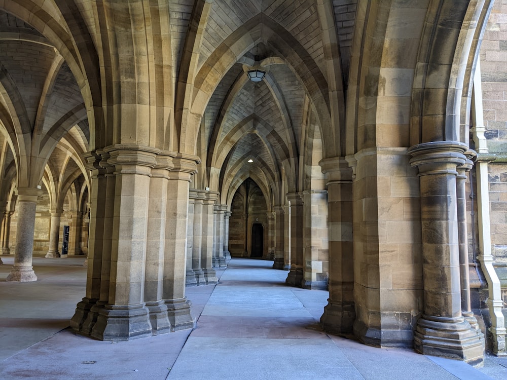 a large building with pillars