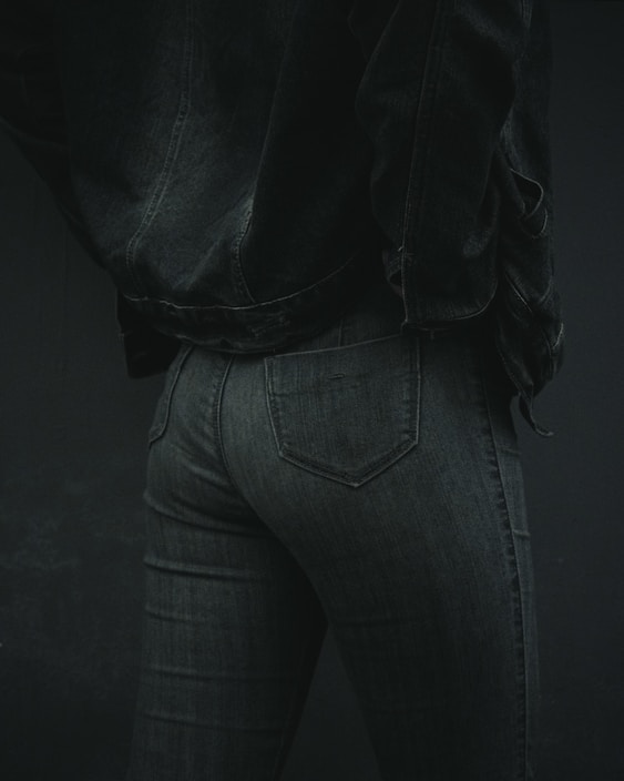 A model wearing comfortable jeans, showcasing flexibility and fit.