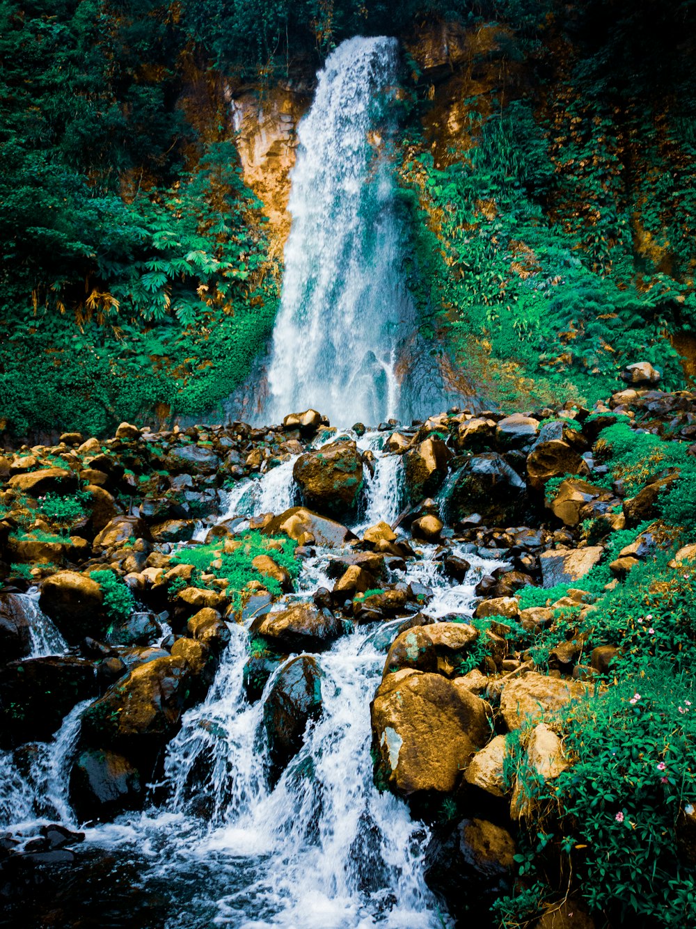 a waterfall over rocks