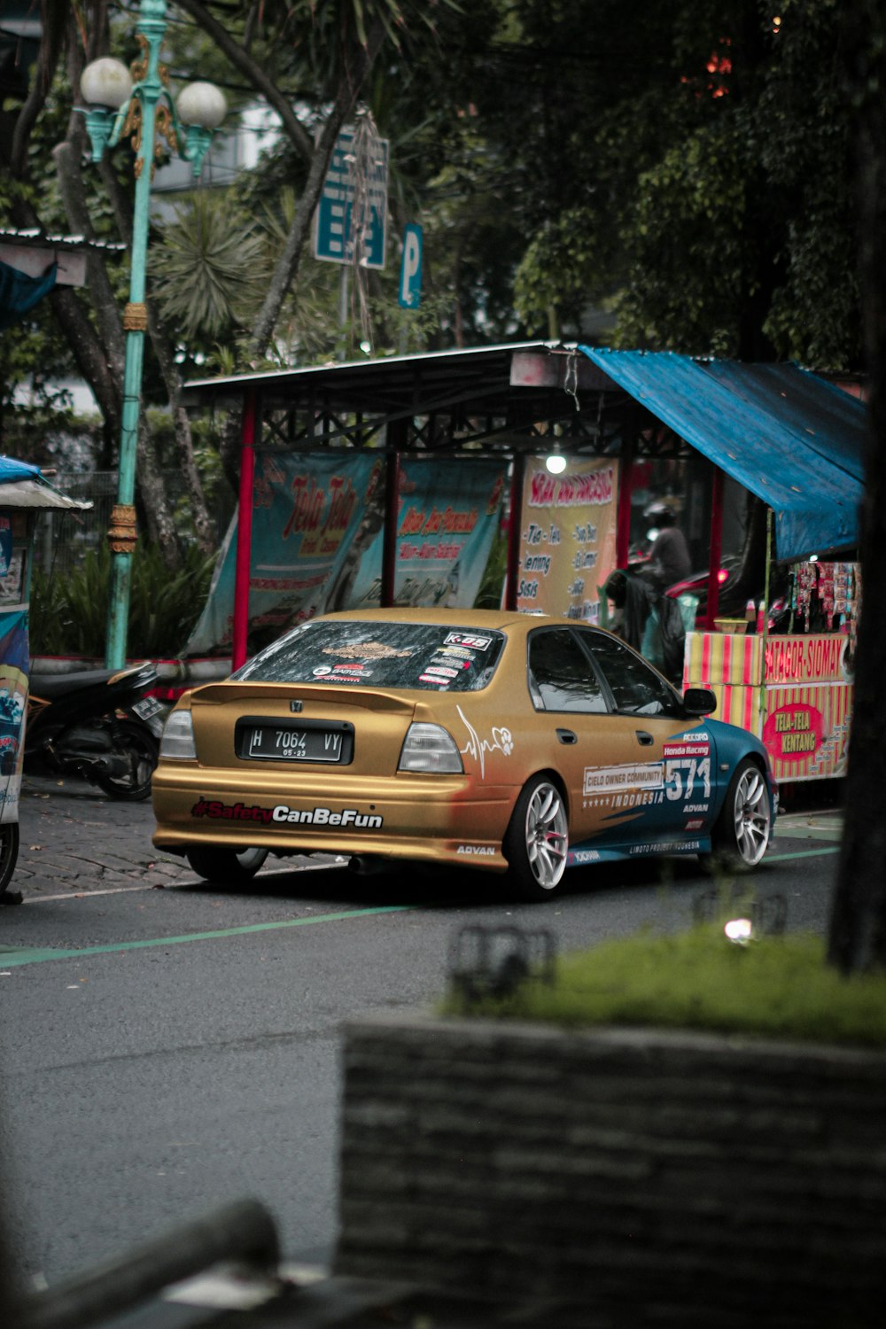 a car parked on the side of a road