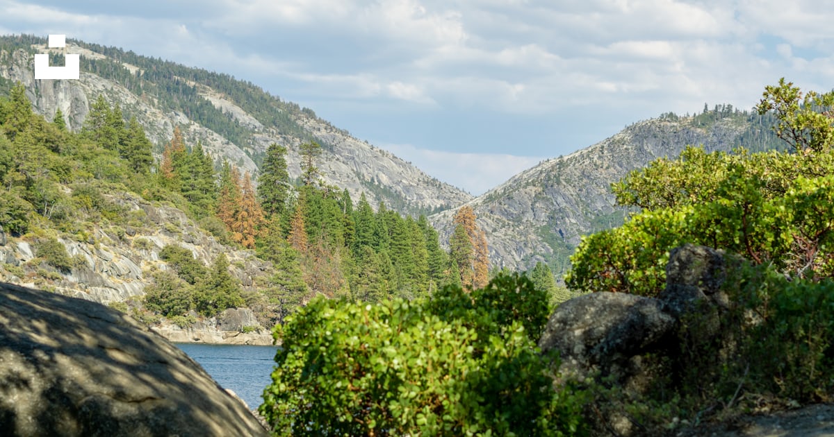 山々に囲まれた湖の写真 Unsplashの無料パインクレスト湖写真