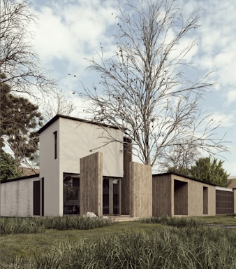 a house with a tree in the front