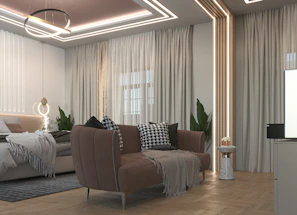a living room with a couch and a table