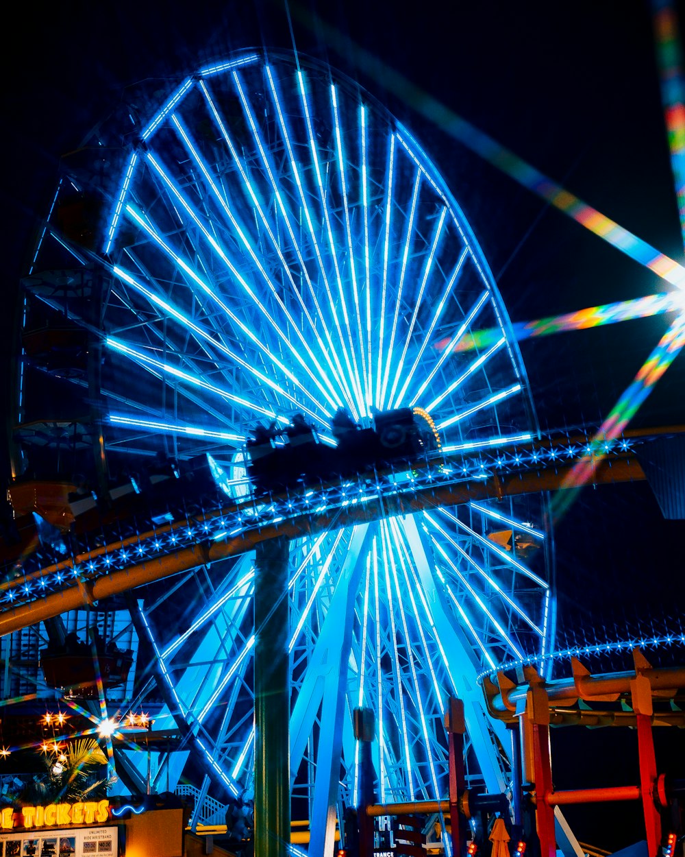 a ferris wheel at night