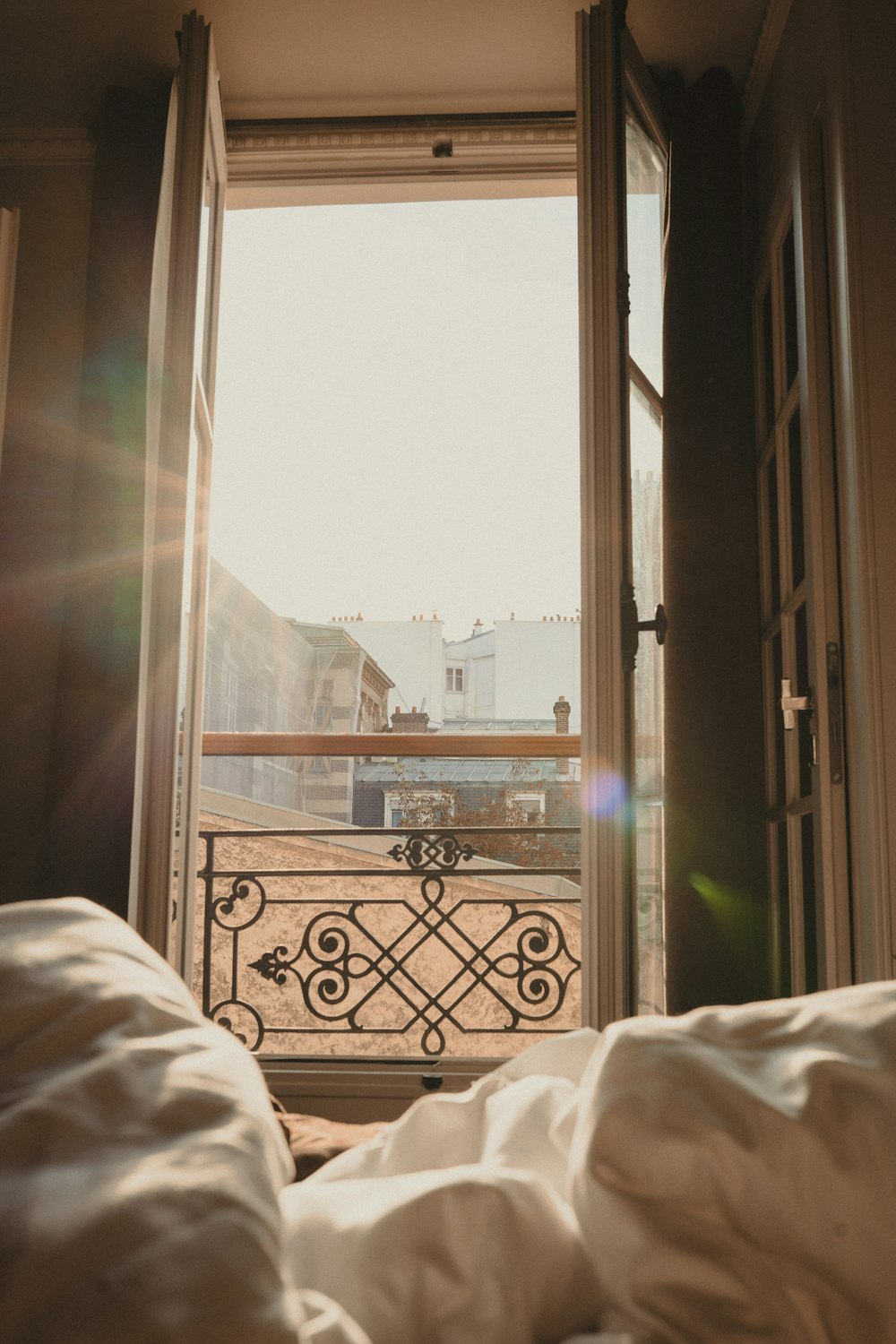 a window with a view of a city