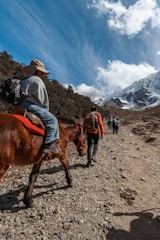 a person riding a horse on a rocky trail