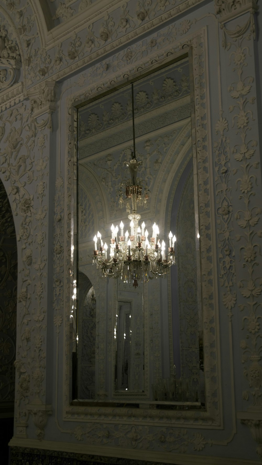 a chandelier from a ceiling