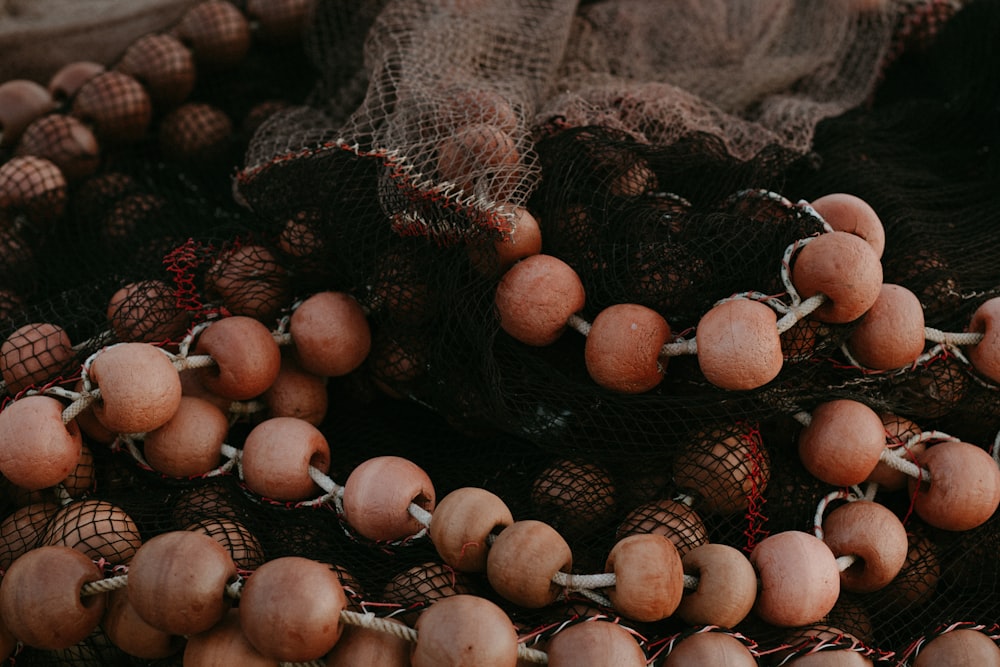 a pile of brown and white mushrooms