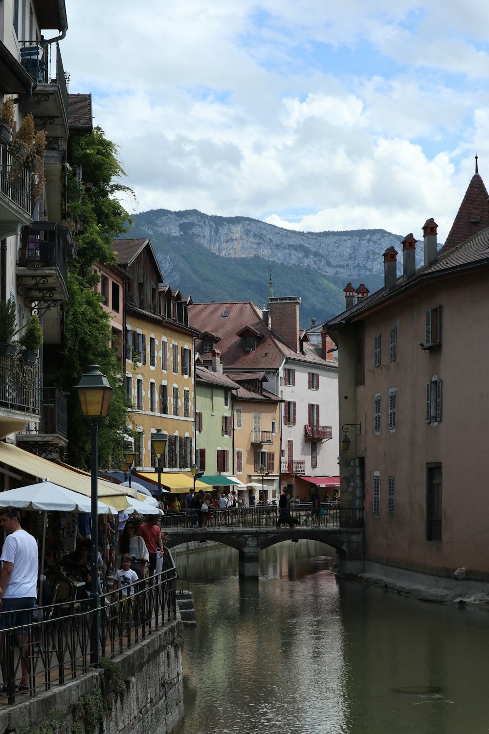 a river with buildings along it