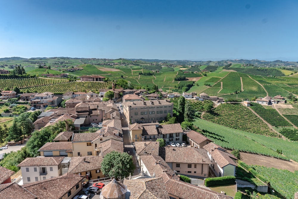 a town with many buildings and trees