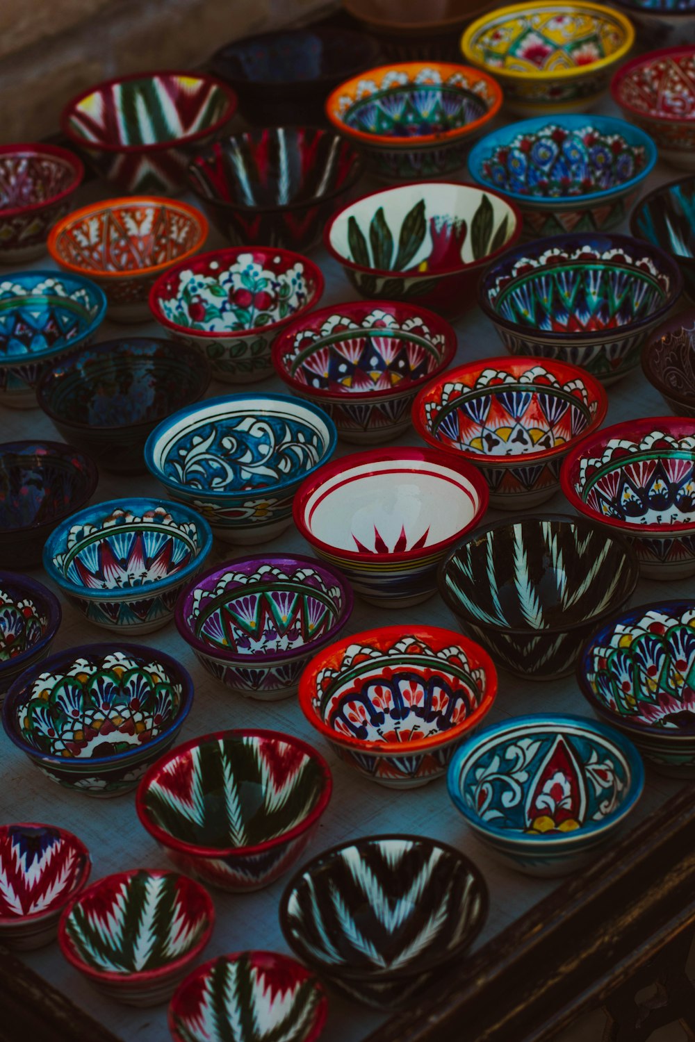 a group of colorful bowls