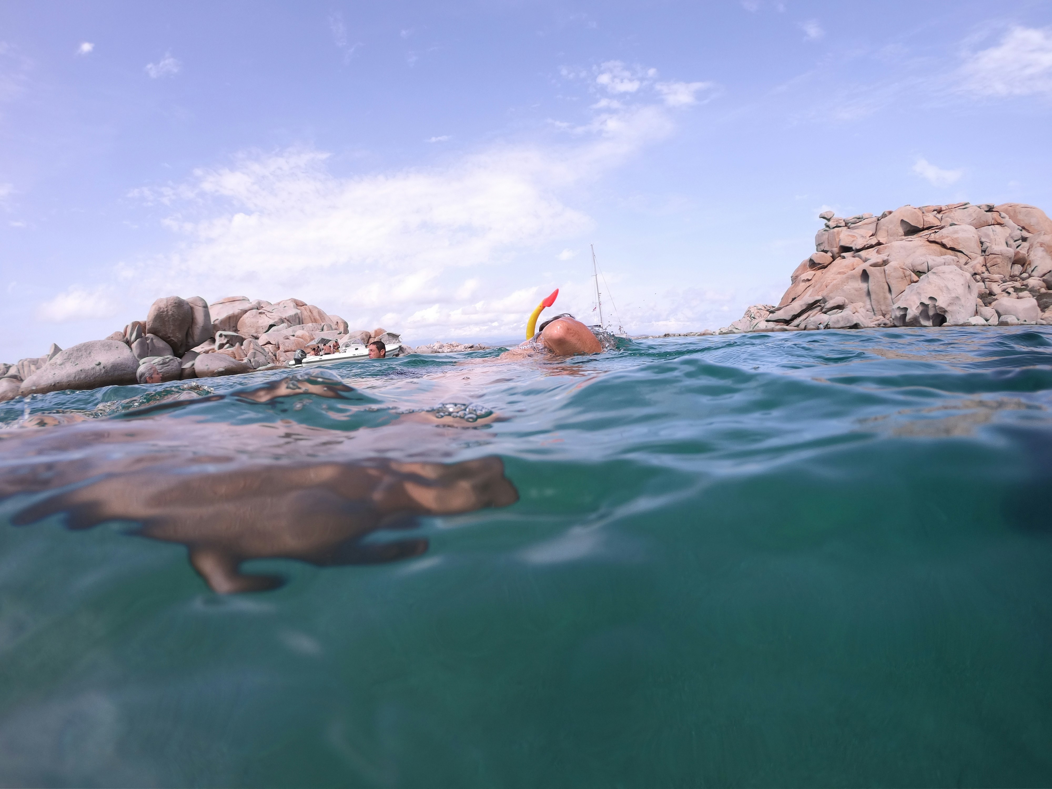 a person swimming in the water with a fish in the water