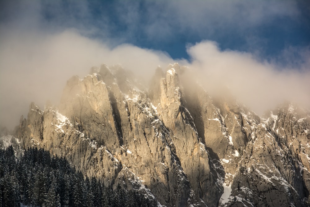 a mountain with snow