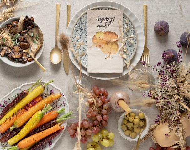 a table with plates and food