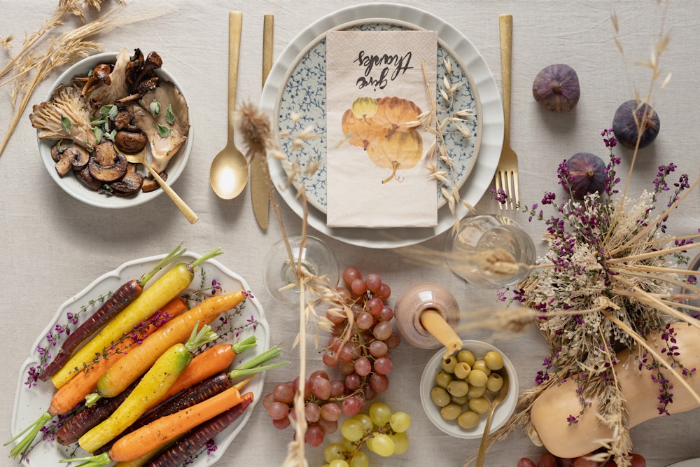 a table with plates and food