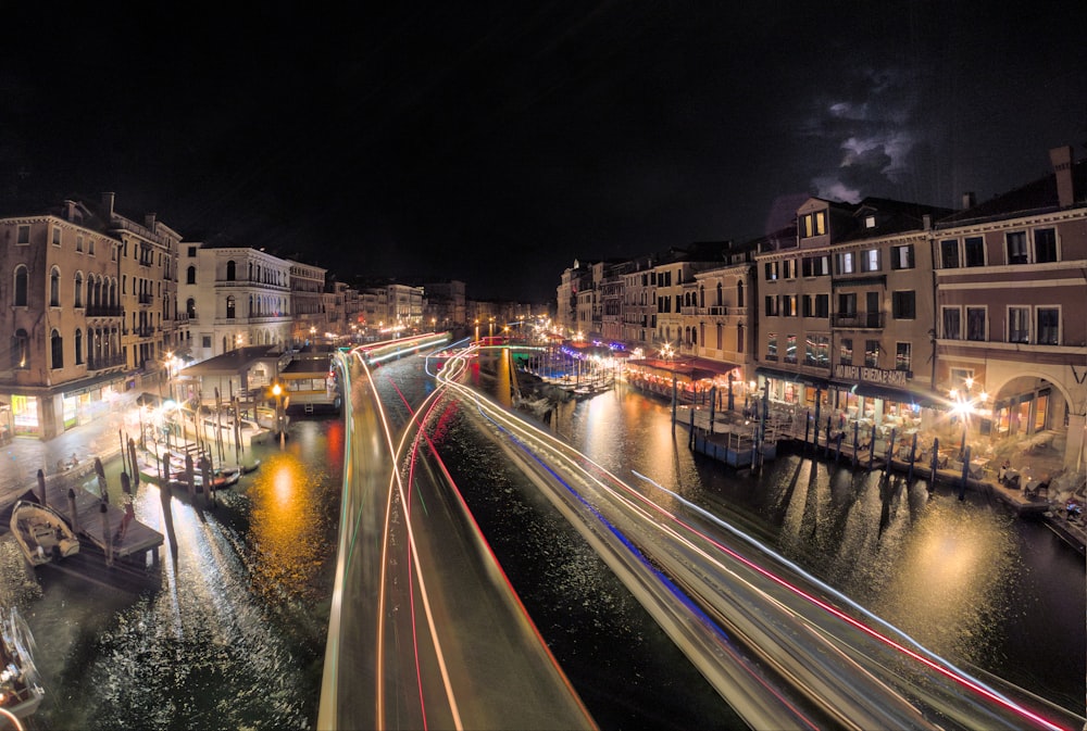 a city street at night