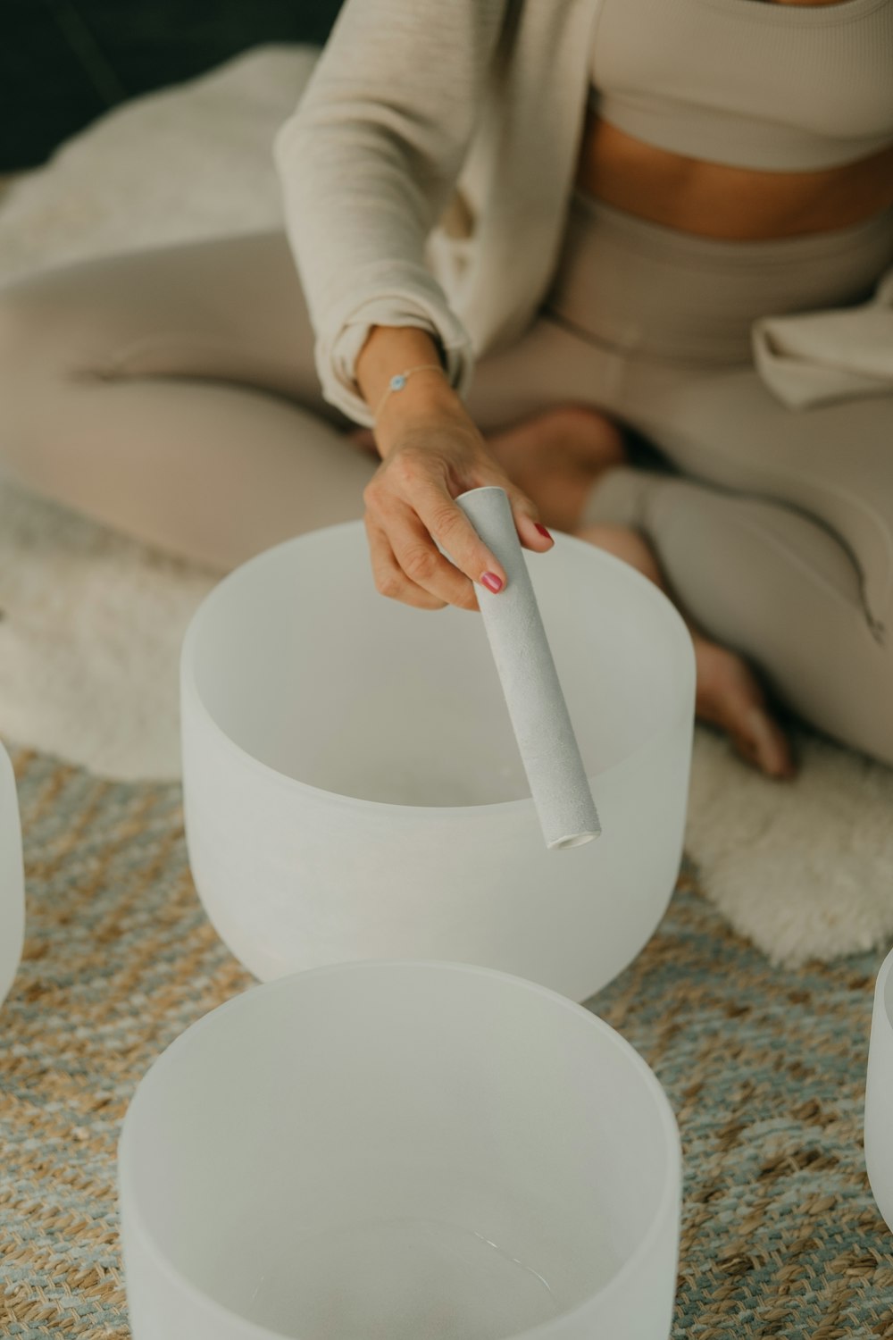 a person holding a white object