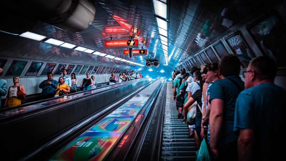 a group of people in a train station