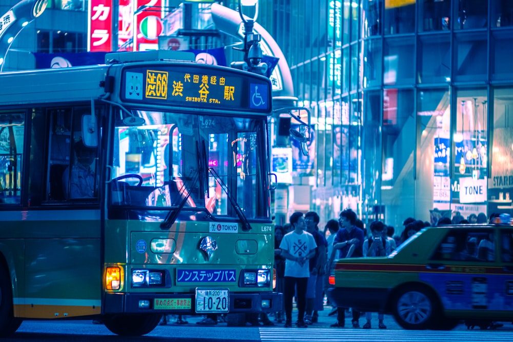 a bus picking up passengers