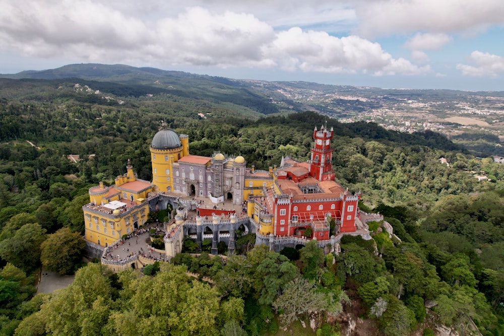 a large building on a hill