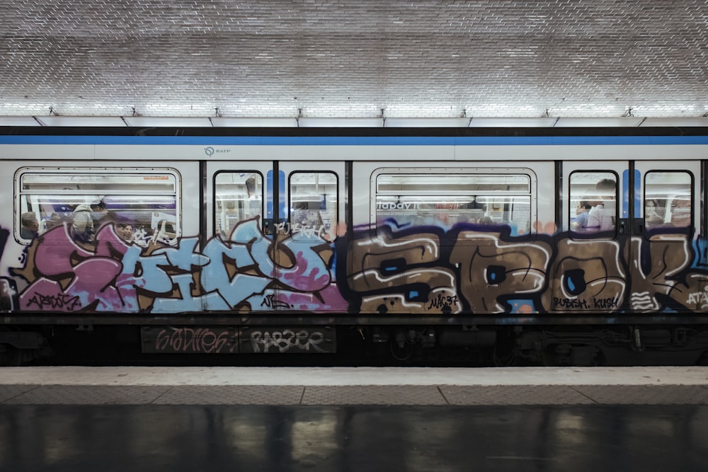 a train with graffiti on it