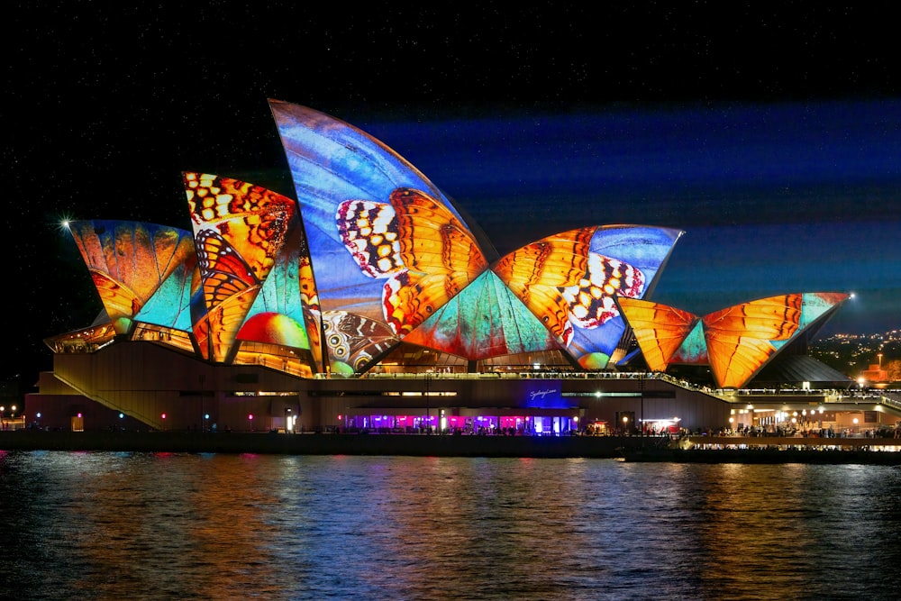 Sydney Opera House with colorful lights