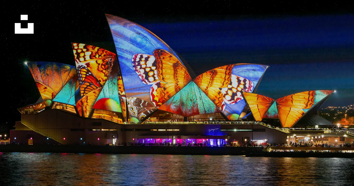 Opera Colorful Background Sydney Opera House with colorful lights photo – Free Architecture Image ...