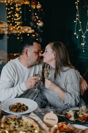 a man and woman kissing