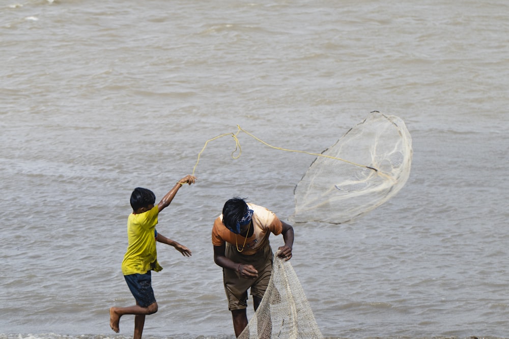 a man and a boy fishing