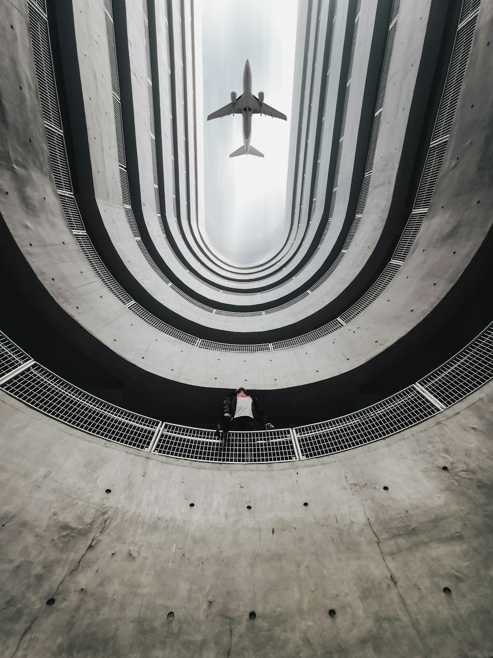 a person standing in a large building