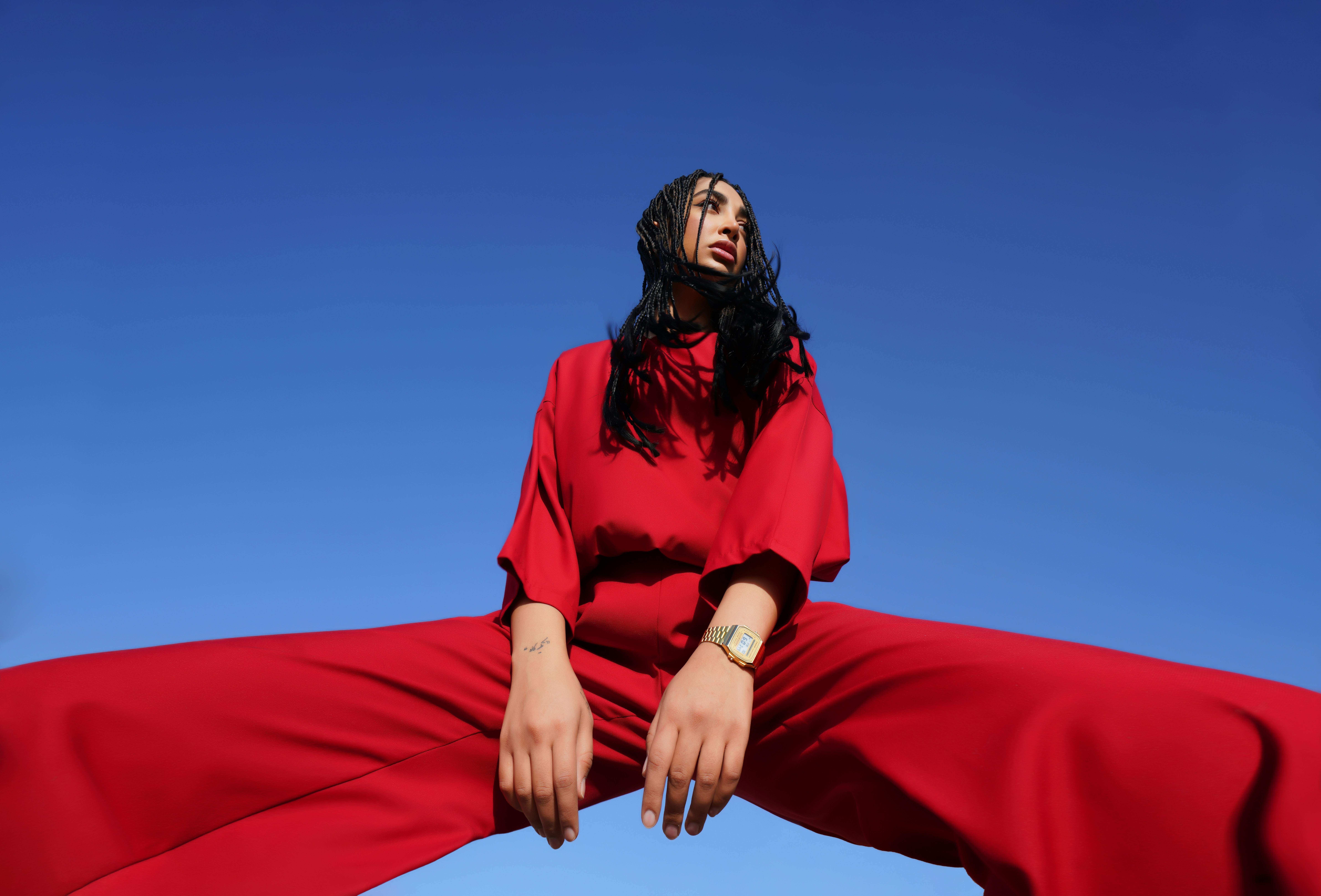 a person in a red dress