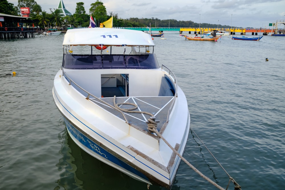 a boat tied to a dock