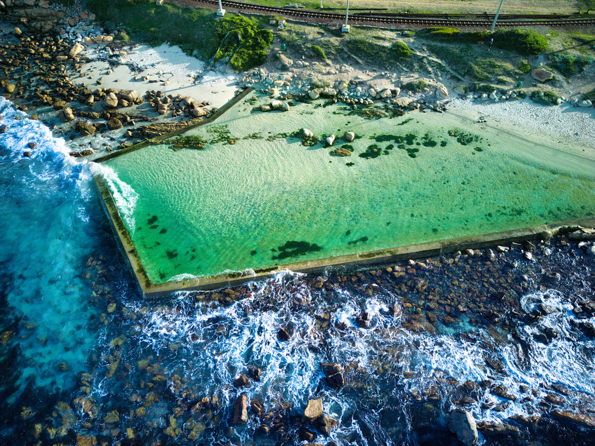 Glencairn tidal pool on the False Bay coast from above