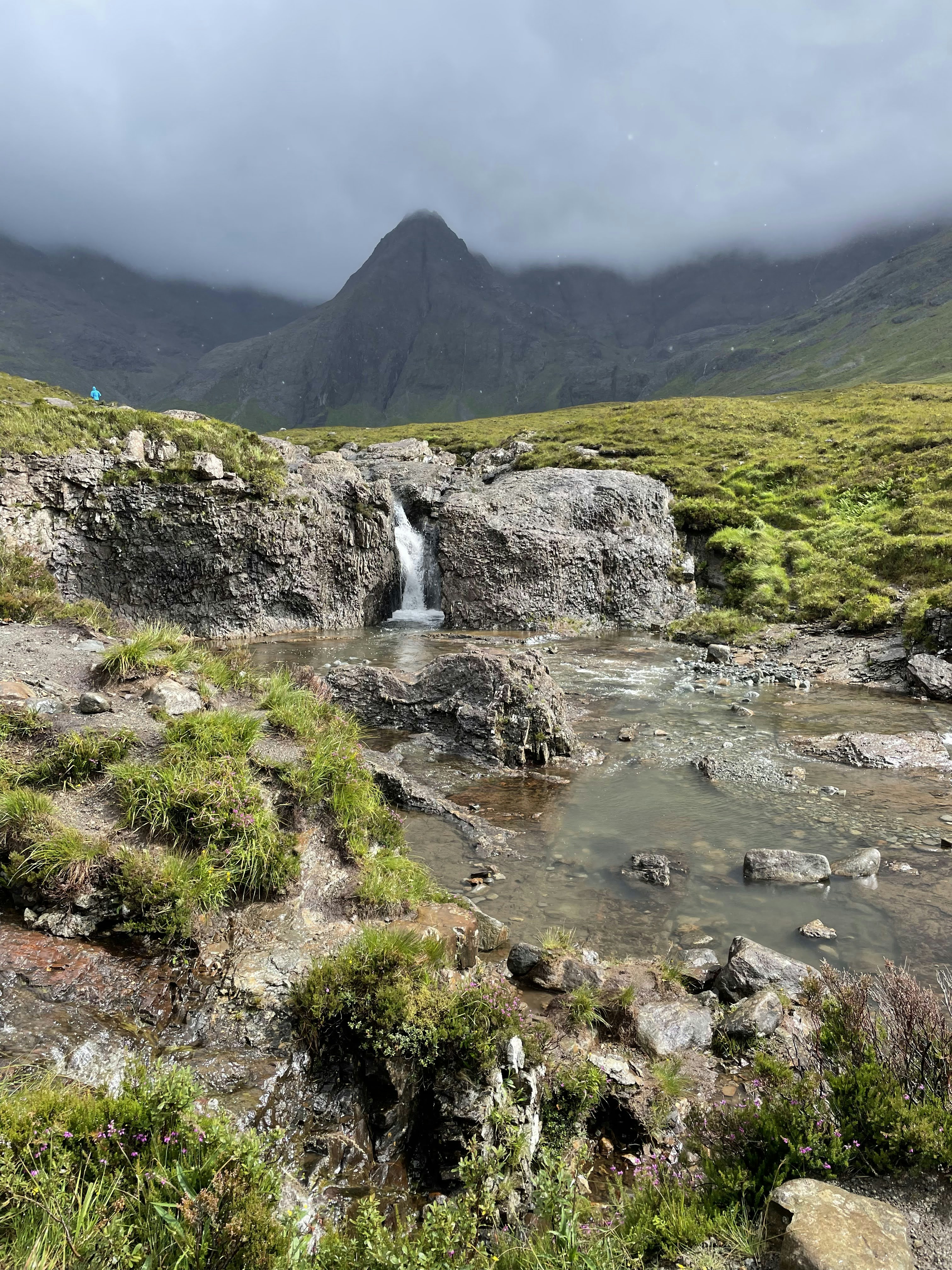 a waterfall in a valley