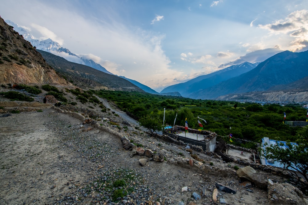 a train on a track in a mountainous region